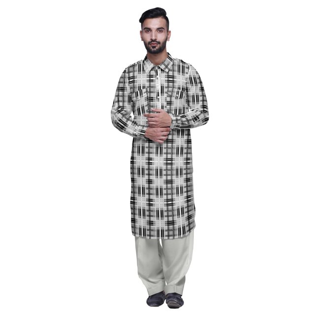 Atasi Printed Pathani Kurta With Salwar For Men Indian Summer Ethnic Set
