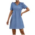 thumbnail image 2 of Robes d'Été Grande Taille pour Femmes 2024 Décontractées à Col en V à Manches Feuille de Lotus Robe Mi-Mollet Économisez jusqu'à 65 % de Rabais!, 2 of 5