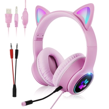 APPIE Wired Cat Ear Gaming Headset for PC, PS4, Xbox One, Girls, Kids Over-Ear Headphones with Microphone Detachable, Foldable RGB LED 3.5mm Headphones for Girlfriends, Tablet, PS5, Nintendo Switch,