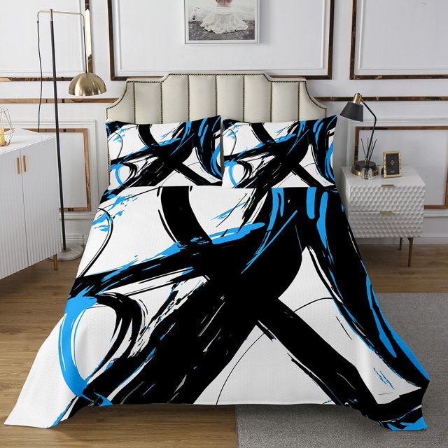Erosebridal Abstract Ombre Coverlet Set Twin, Geometric Stripe Bedding Set, Mid Century Decor 2-Piece