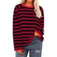 thumbnail image 2 of Hauts pour Femmes à Rayures Col Ras du Cou Manches Longues T-Shirts à Blocs de Couleur Automne Décontracté Ample Confortable Blouse, 2 of 5