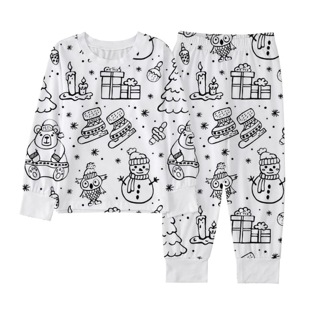 Childrens Set,Casual Printed Color Long Sleeve Diy Hand Drawing 2 Piece Elastic Waist