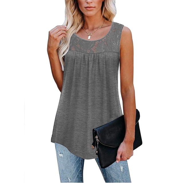EGNMCR Camisoles pour Femmes Mode Débardeur d'Été pour Femme à Col Rond Sans Manches Uni Décontracté Blouse