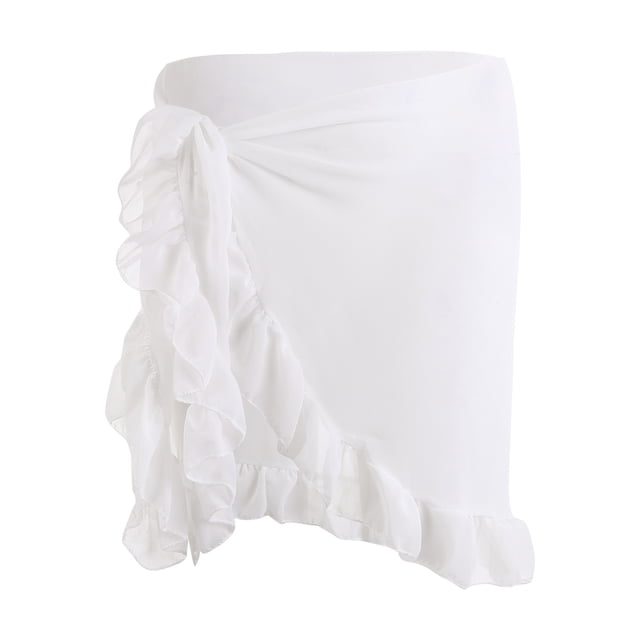 Fortune Women Mesh Mini Ruffle Skirts Cover Up Candy Color Bathing Skirt Beachwear Wrap