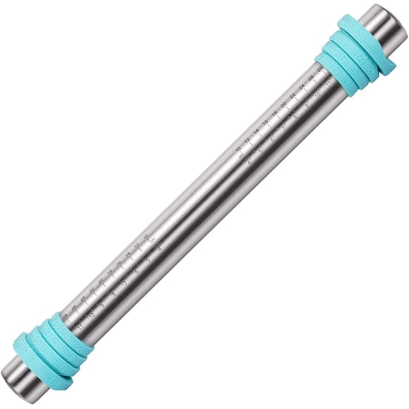 U-Taste Adjustable 18/8 Stainless Steel 16 inch Rolling Pin with Silicone Removable Rings (Teal/Aqua Sky)