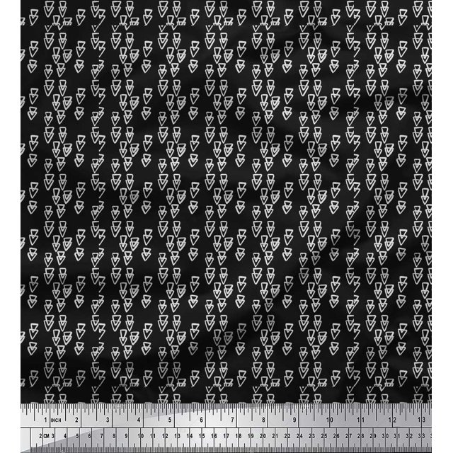 Soimoi Black Moss Georgette Fabric Triangle Geometric Printed Craft Fabric by the Yard 42 Inch Wide