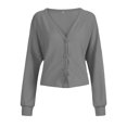 thumbnail image 3 of Cardigan pour Femmes Chandail Mode Femmes Uni Col en V Boutons Décontracté Extensible Tricoté Chandail Cardigan Manteau, 3 of 9