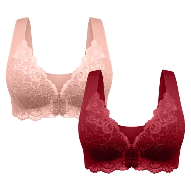 BVOFAR Plus Size Push Up Bras Front Closure No Underwire Bra Lace Full Coverage Bras Everyday Breathable Comfy Bra 2 Pcs