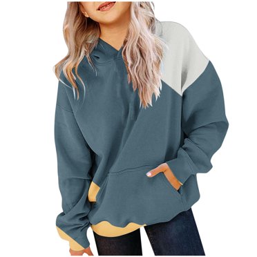 RXIRUCGD Little Big Girl Hoodie 2024 New Trendy Color Block Hoodies for Girls Hooded Sweatshirt Casual Long Sleeve Pullover Tops Fall Hoodie with Pocket, Girls Khaki Sweatshirt Size 7-8 Years