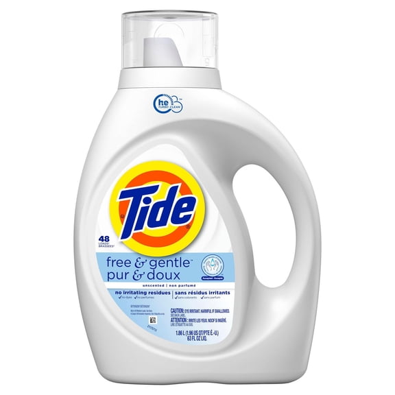 Tide Pur & Doux Détergent à Lessive Liquide, Tide Détergent à Lessive, Détergent à Lessive Propre, 1.86 Litres, 48 Brassées
