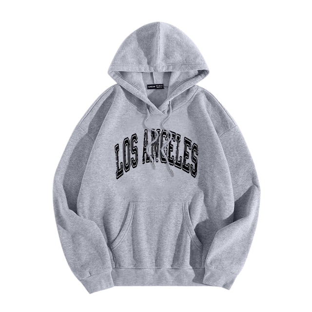 LUOGENLI Chandails à Capuche pour Hommes Pack Los Angeles Hommes Femmes Lettre Graphique à Capuche Imprimé Col Rond Manches Longues Chandail Hauts Chandails à Capuche pour Hommes à Fermeture Éclair Coton Gris Taille g