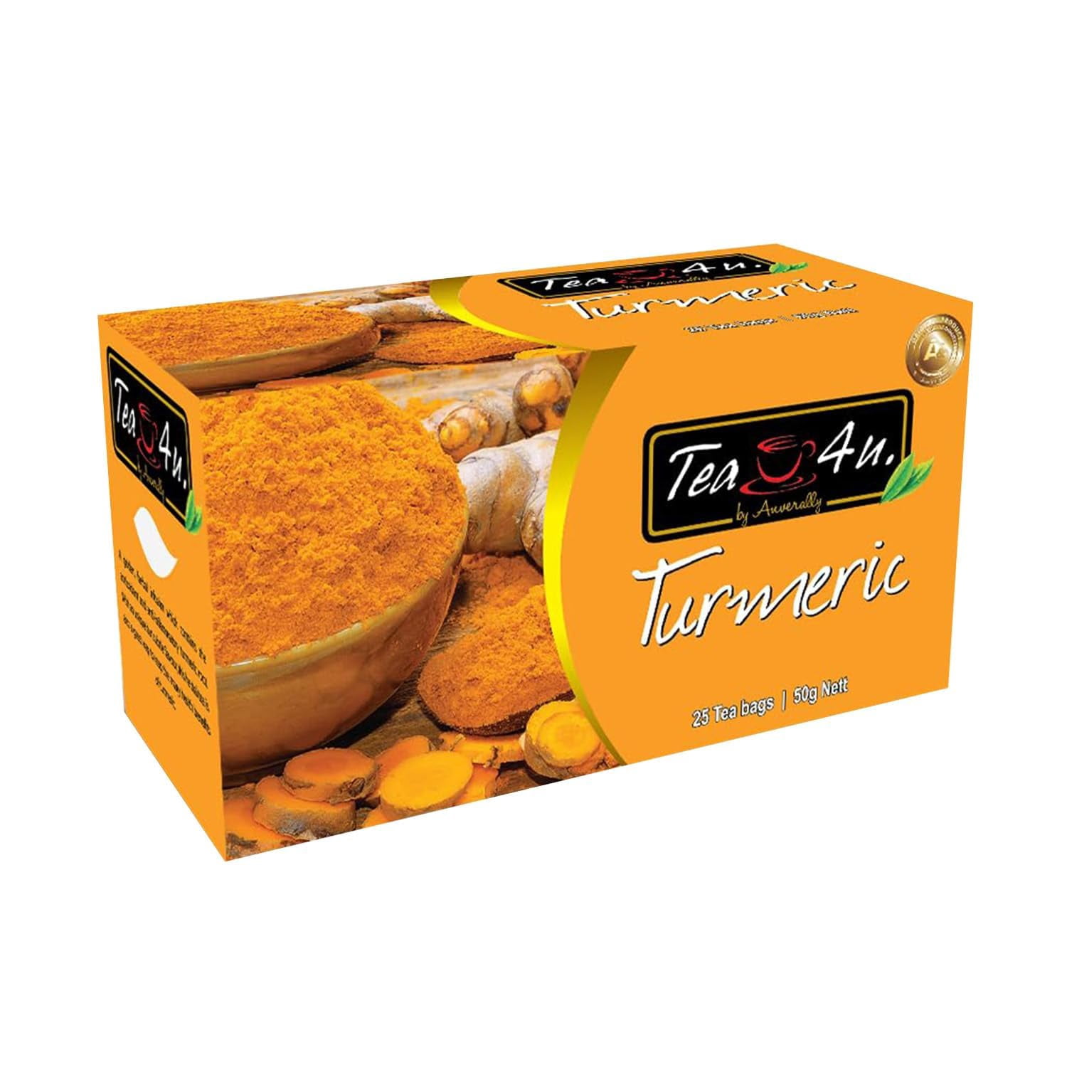 Tea4U Turmeric Herbal Infusion Tea Bags – Caffeine-Free – 25 Individually Sealed Bags