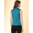 thumbnail image 3 of INSPIRE CHIC Women's Ruffle Neck Pleated Front Summer Sleeveless Satin Tops Deep Green M, 3 of 5