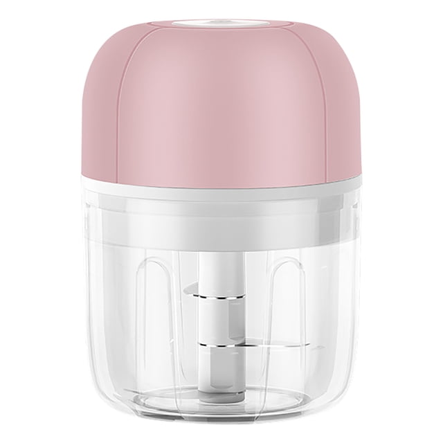 Electric Chopper TASTAN Wireless Electric Mini Blender in pink, a portable kitchen appliance with a compact design, transparent cup, and stainless steel blades. Perfect for chopping garlic, vegetables, and blending baby food. Features USB charging, one-touch operation, and quiet motor.