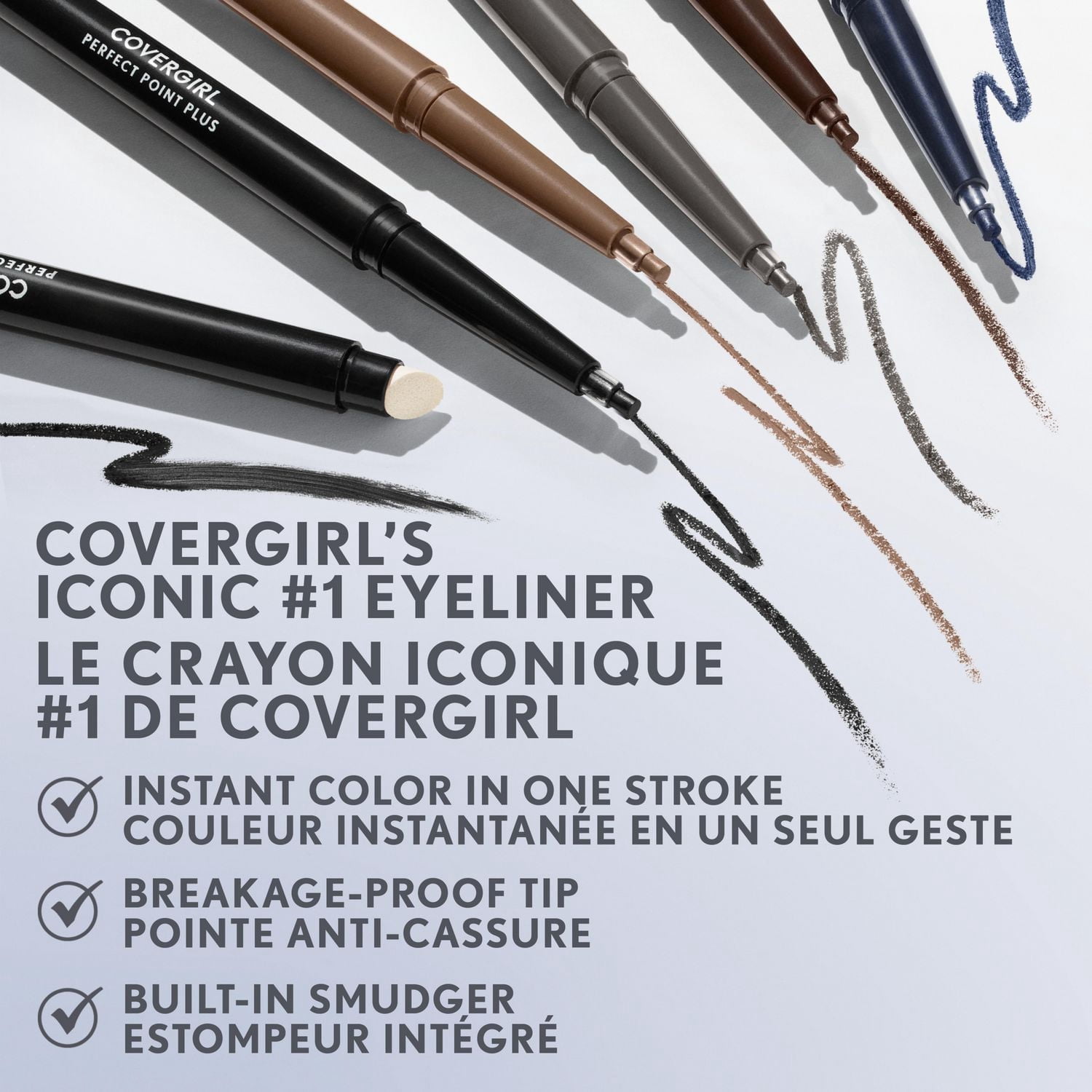 COVERGIRL Crayon Perfect Point Plus, pointe micro-fine, trait précis, embout estompeur intégré pour un look plus doux et plus fumé, 100 % sans cruauté