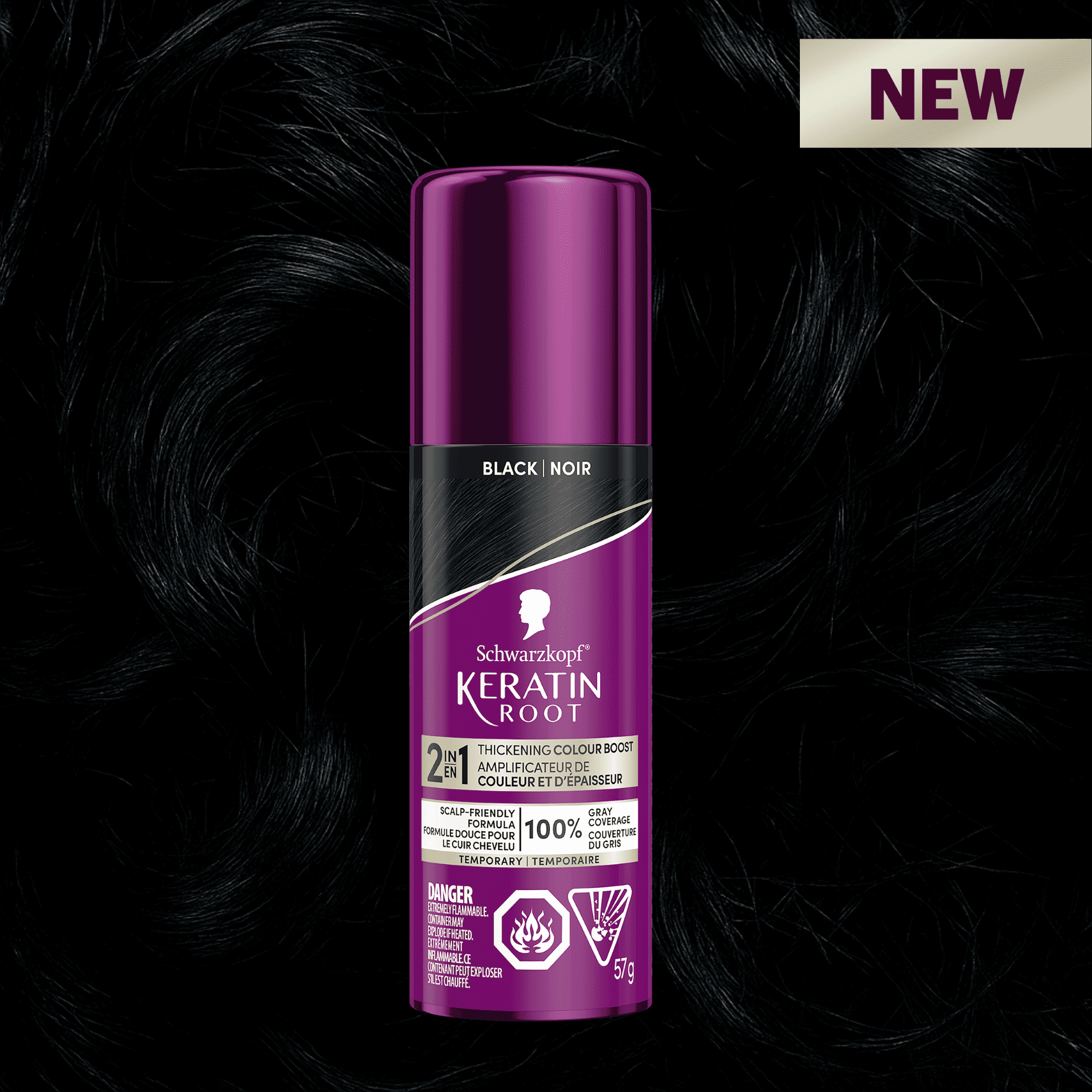 Schwarzkopf Keratin Root Temporary Hair Colour Spray, Black - Salon Inspired Temporary Hair Dye, for up 100% Grey Coverage and Thicker Looking Roots, Ammonia free