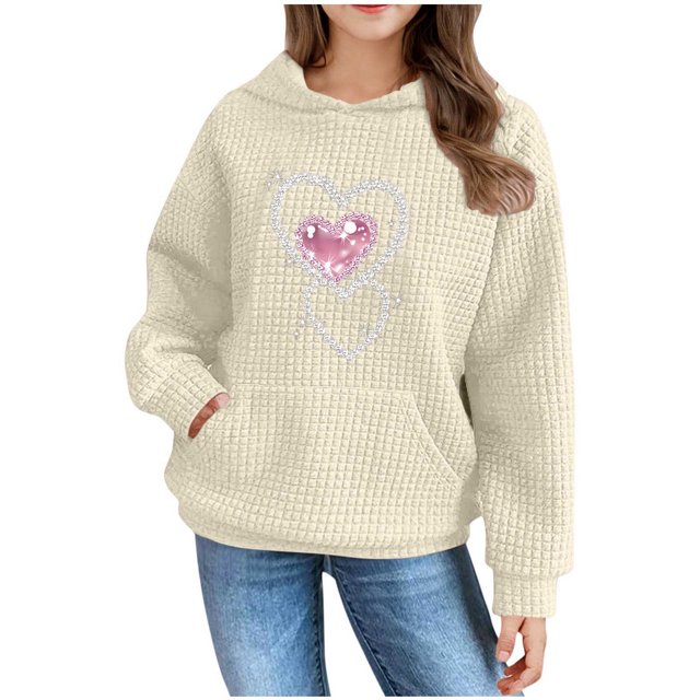 Posijego Sweat à Capuche Mignon pour Adolescentes, Graphique Cœur, Manches Longues, avec Poche