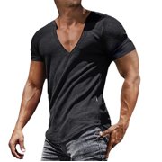 Ketyyh-chn99 Dress Shirts for Men Solid Color Short Sleeve Tee Crewneck T-Shirt for Men Soft Classic Tee Men's T Shirts Black,2XL