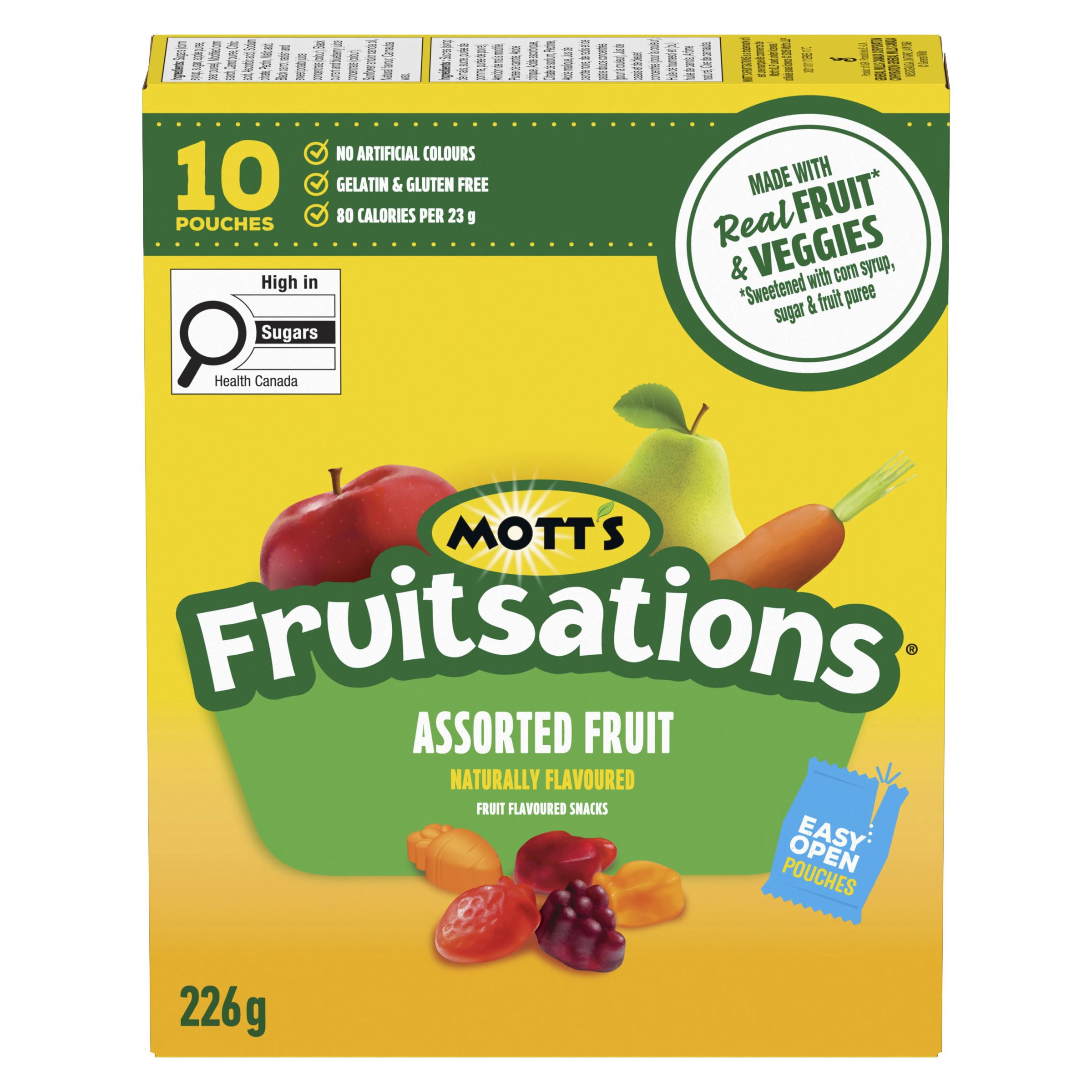 Mott's Fruitsations Fruit Flavoured Snacks, Assorted Fruit, Gluten Free, Kids Snacks Box of 10 Pouches