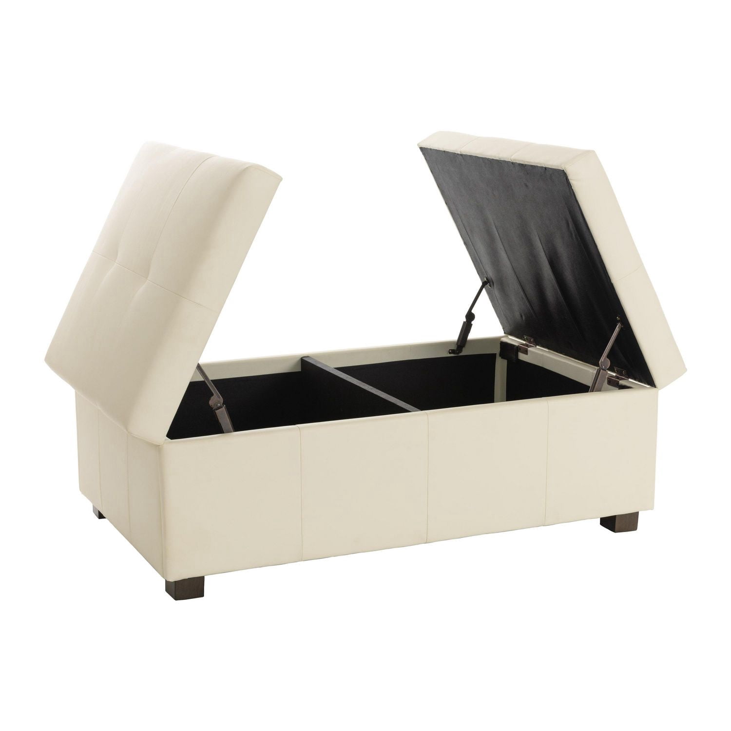Pouf de rangement double de luxe CorLiving Antonio en similicuir de qualité supérieure avec pieds en bois