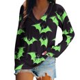 thumbnail image 3 of yoeyez Halloween Hauts pour Femmes Col en V Manches Longues Chandails Mignons Drôles Tunique Graphique Haut Décontracté Mode Manches Raglan T-Shirts Vert,TTG, 3 of 6