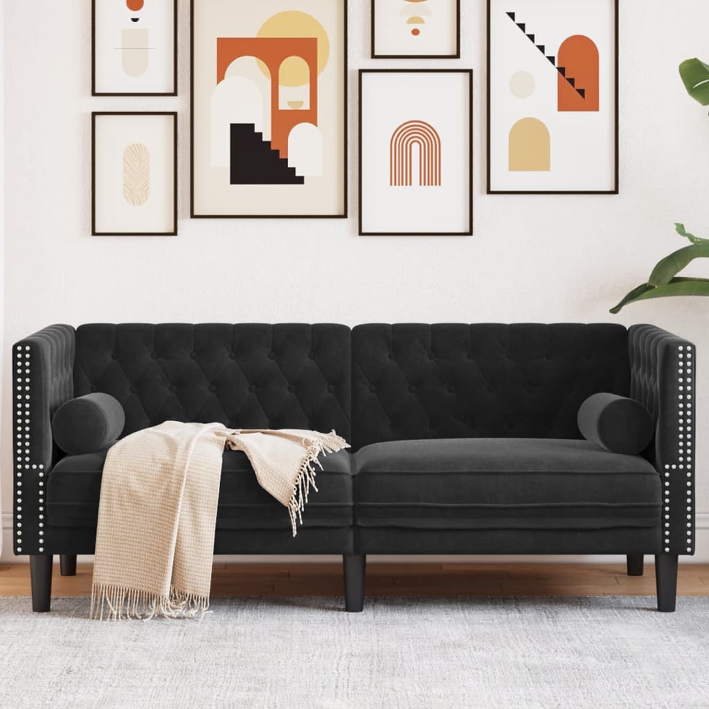 vidaXL Canapé Chesterfield avec Coussins 2 Places Velours Noir