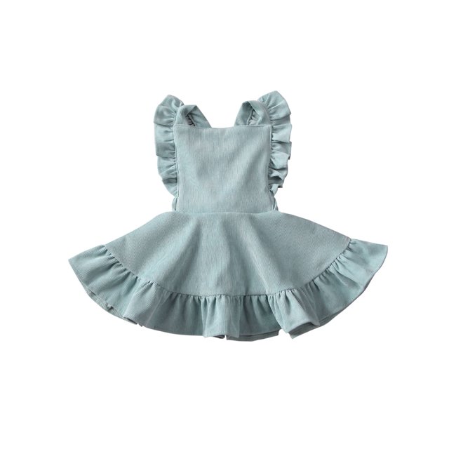 Kmbangi Filles Bretelles Couleur Unie Jupe Sans Manches Col Carré Grand Ourlet Robe Taille Haute avec Volants