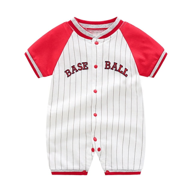 MIASHUI Barboteuse pour Bébé Vêtements d'Été pour Bébé Vêtements de Ramper pour Bébé Vêtements pour Enfants Baseball Sports Vêtements pour Bébé, Rouge, 0-3 Mois