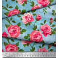 thumbnail image 2 of Soimoi Satin Silk Fabric Leaves & Rose Flower Printed Fabric 1 Yard 42 Inch Wide, 2 of 3