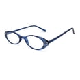 thumbnail image 4 of Lunettes de Lecture pour Femmes en Forme d'Oeil de Chat Ovales Cloutées de Strass avec Étui Rigide Bleu +2,75, 4 of 4