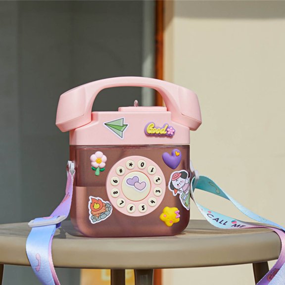 Bouteille d'Eau Créative en Forme de Téléphone 400ml avec Bandoulières Réglables Bouteille Étanche avec Adhésif Adaptée aux Activités Extérieures comme les Voyages