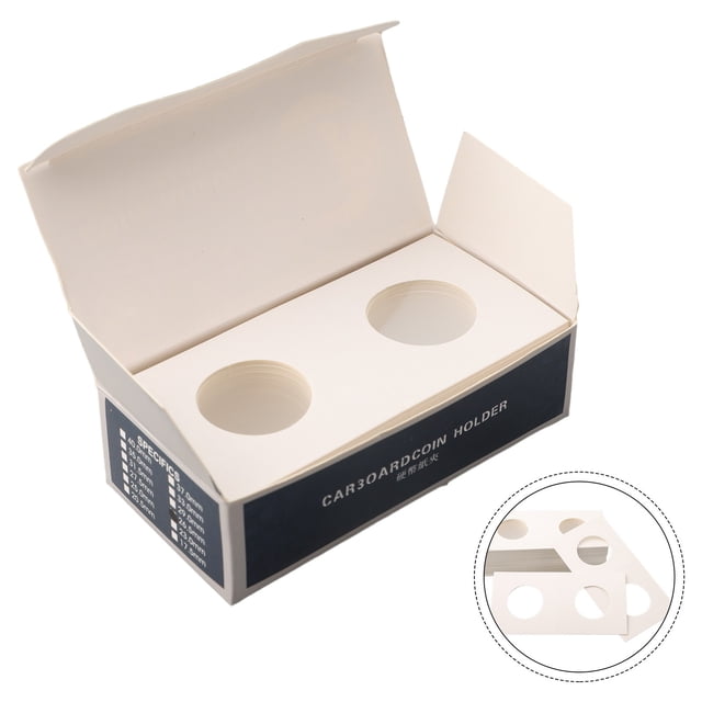 LEFU Coin Collection Storage Box Set - 12 Sizes Cardboard Holders Optional for Stamps & Coins, White Square Protective Cases, 50 Sheets per Box, Ideal for Collectors