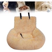 Pelzbarn Car Seat Fluffy Pet Dog Bed with Safety Straps Removable Cushion, Furry Safety Seats for Small Medium Large Dog Easy to Clean Pets Bed for Travel for All Cars (Yellow, L)