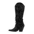 thumbnail image 1 of Awdenio Women's Winter High Boots With Fringe Sleeve In Solid Color And Low Heel, 1 of 6