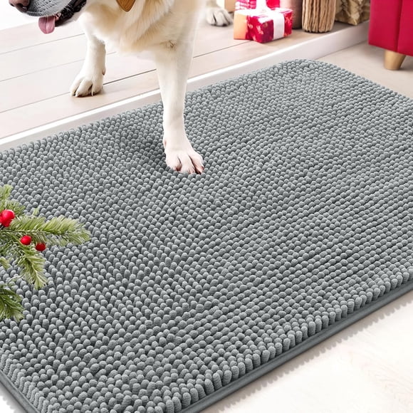 Dog Door Mat for Muddy Paws 30x20, Absorbs Moisture and Dirt, Absorbent Non-Slip Washable Mat, Quick Dry Chenille, Mud Mat for Dogs, Entry Indoor Door Mat for Inside Floor, Grey