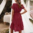 thumbnail image 4 of Ovzne Robes d'Été pour Femmes Robe d'Été Mode Femmes Couleur Unie Manches Courtes Col en V Bouton Taille Élastique Robe Ajourée Robe de Printemps Manches Courtes Imprimée Liquidation, 4 of 7