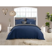 Swift Home Reversible Ultra Soft Solid Duvet Cover Set with Decorative Button Closure, King, Navy