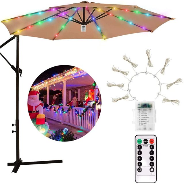 Umbrella Light 104LED Outdoor Patio Parasol Light String Waterproof Garden Yard Lamp Warm White Light