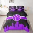 thumbnail image 2 of Ensemble de couette Imprimée tennis YST 7 Pcs pour jeunes garçons, Twin, noir violet, 2 of 4