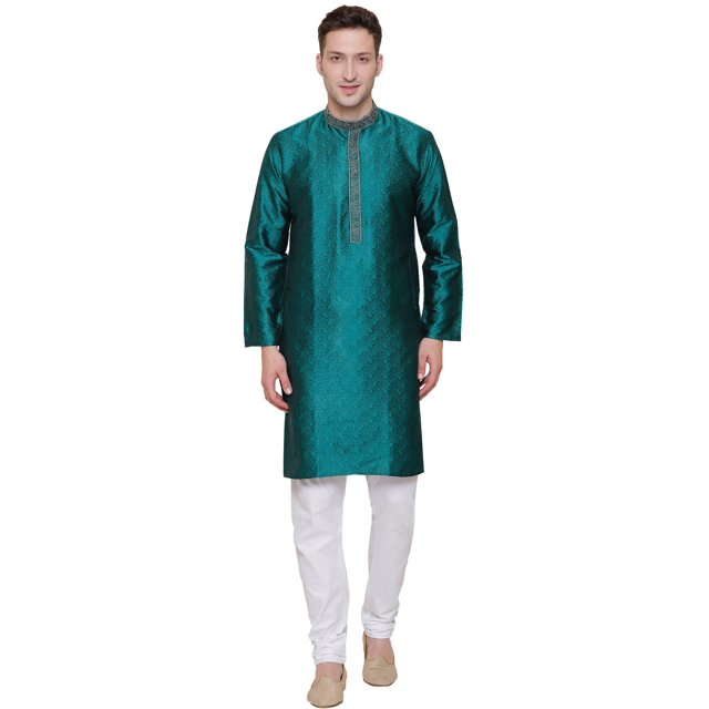 Kurta Pyjama pour Homme Vêtements Inde Mariage Fête (Vert, G)