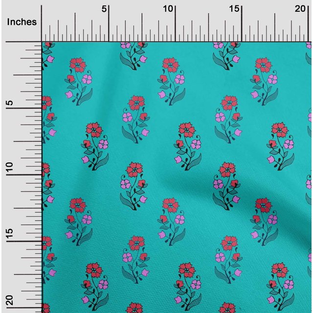oneOone Polyester Lycra Fabric Leaves & Floral Block Printed Craft Fabric BTY 56 Inch Wide