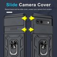 thumbnail image 2 of KOMI Compatible with Google Pixel 7a Case Built in Slide Camera Lens Cover+Screen Protector+Finger Ring Holder Kickstand,Heavy Duty Shockproof Full Body Protective Phone Cover,2023 Black, 2 of 5