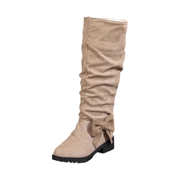 Birdeem Women's Winter Tall Boots, Fashion Casual Style Solid Color Bow Round Toe Mid Calf Heel, Knee High Boots for Women
