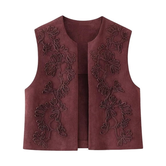 Stylish Women's Casual Jackets Embroidered Vest Sleeveless Open Front Layering Piece for Everyday Wear and