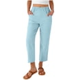 thumbnail image 3 of Sentmoon Women Linen Pants Solid Color High Waist Womens Trouser Pants Oversized Relaxed Fit Summer Beach Pants for Women with Pocket Vacation Essentials for Women for Lounge and Sleep, 3 of 9