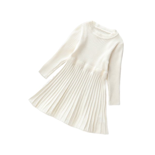 Bwiyojiz Tailles de Mode 90-150 Robe Tricotée pour Enfants Unie Mignonne Douce Manches Longues Col Rond, Blanc