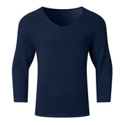 Jalioing V T-shirt manches longues cou pour hommes Vintage Mode Chemises en coton massif T-Shirts Texture de base Casual Tops