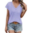 thumbnail image 1 of Birdeem Women Casual Patchwork Lace Solid Short Sleeve V-Neck Tops, 1 of 6