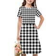 thumbnail image 1 of Liquidation d'Économies d'Été Iumwxz Robe Décontractée Trapèze Robe Tunique pour Adolescentes Robe Col Rond Imprimé à Carreaux Manches Courtes Robes pour Filles Coupe Ample Robe pour les Vacances 4-14a, 1 of 7