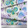 thumbnail image 2 of Soimoi Modal Satin Fabric Skull,Rose & Anemone Flower Printed Fabric 1 Yard 42 Inch Wide, 2 of 3